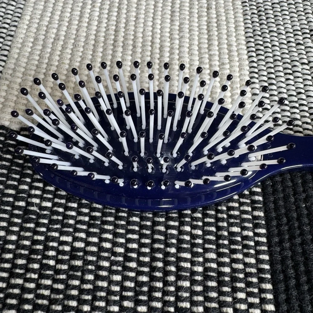 Vintage Estee Lauder Hair Brush Ball Tipped Small Travel Round Navy BLUE Plastic